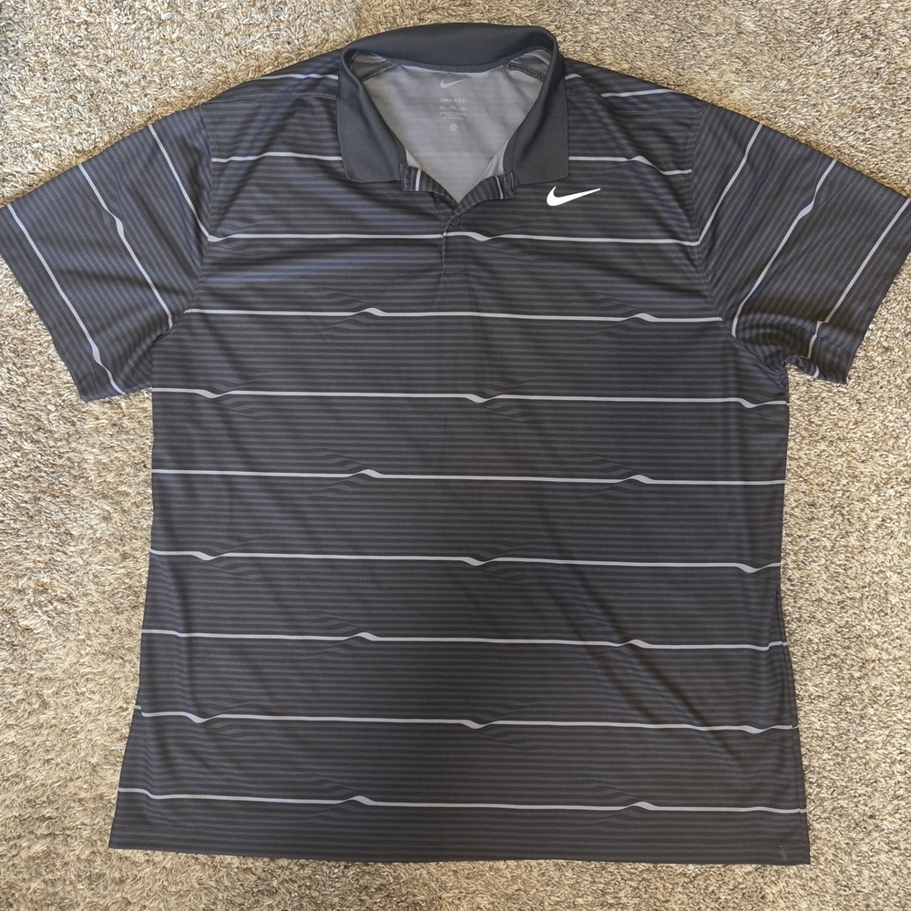Nike Men's Black & Gray Striped Polo Shirt XXL